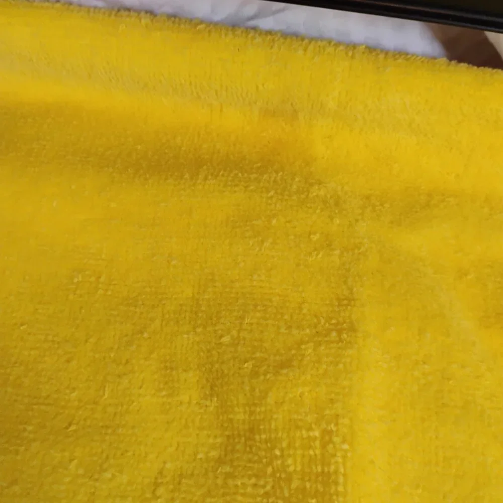 vintage St. Mary's brand bright yellow bath towel with lace accents circa 1970s